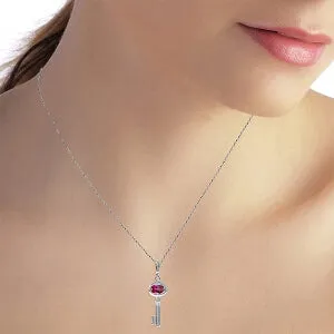 0.5 Carat 14K Solid White Gold Key Charm Necklace Pink Topaz