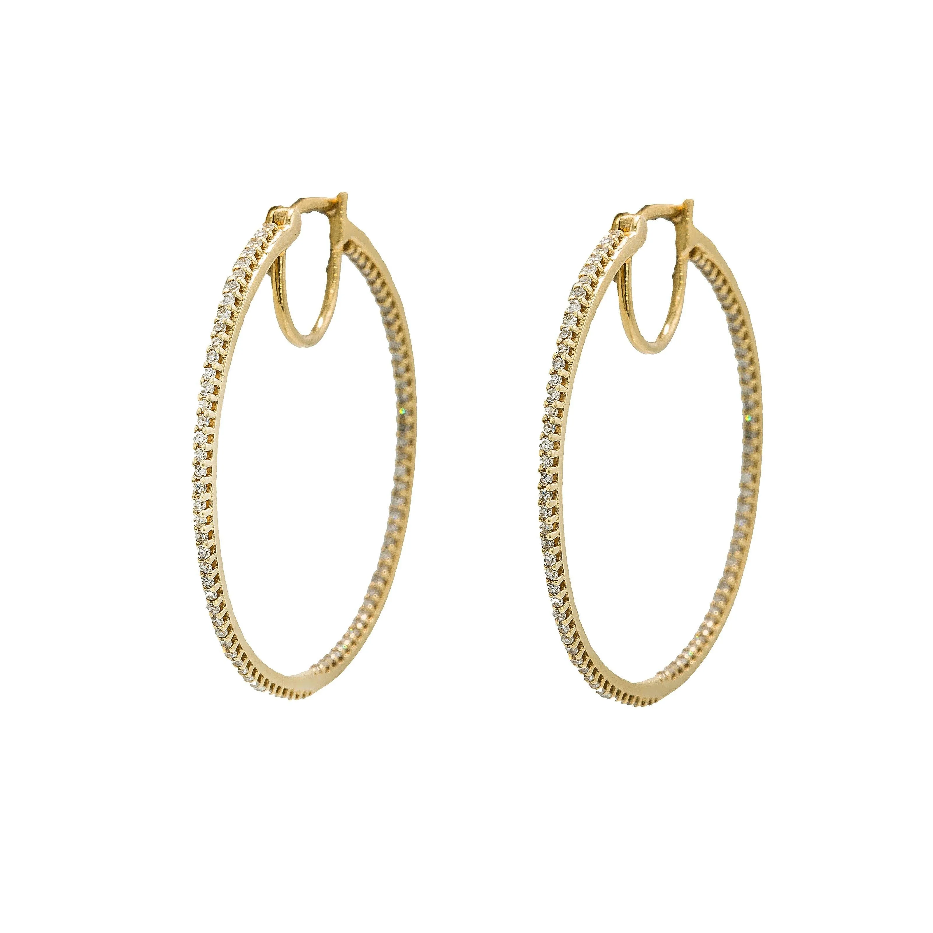 0.5CT Diamond Hoop Earrings Set In 14K Yellow Gold