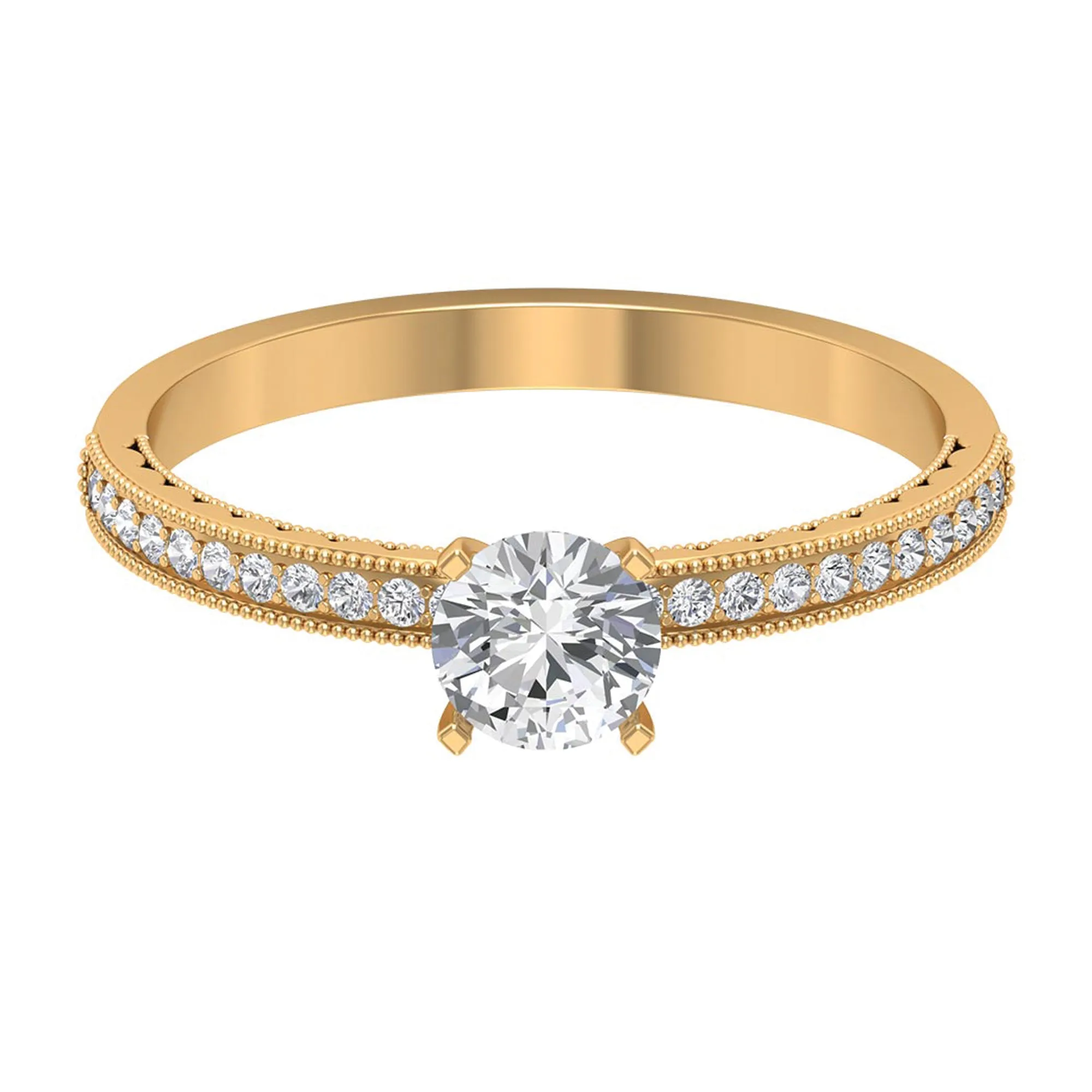 0.75 CT Zircon Gold Beaded Solitaire Promise Ring