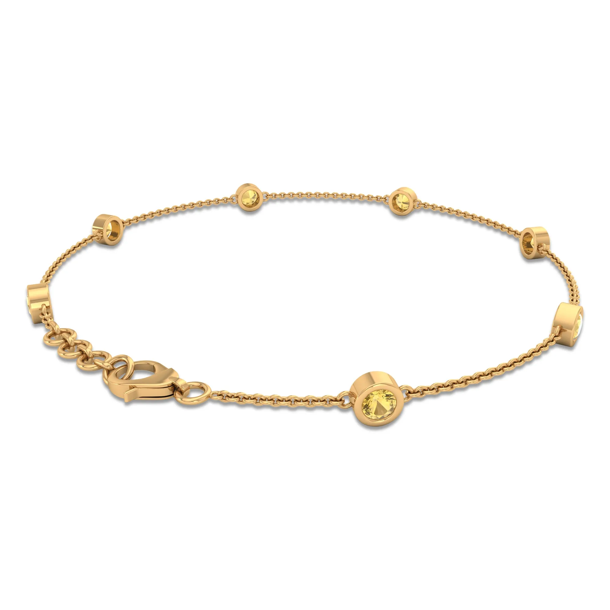 1 CT Bezel Set Citrine Seven Stone Station Chain Bracelet