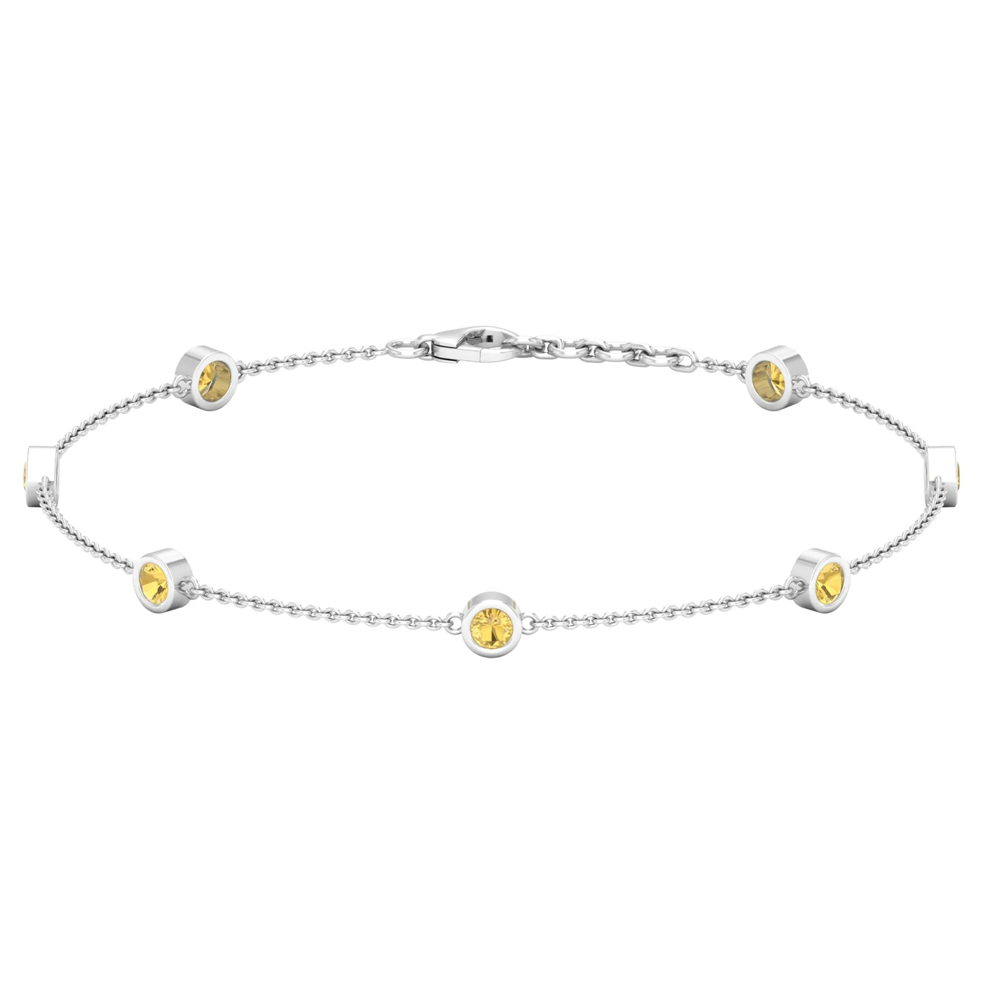 1 CT Bezel Set Citrine Seven Stone Station Chain Bracelet