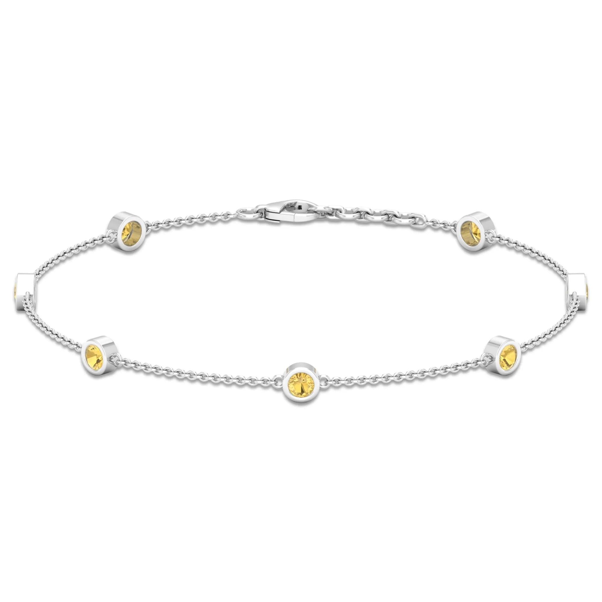 1 CT Bezel Set Citrine Seven Stone Station Chain Bracelet