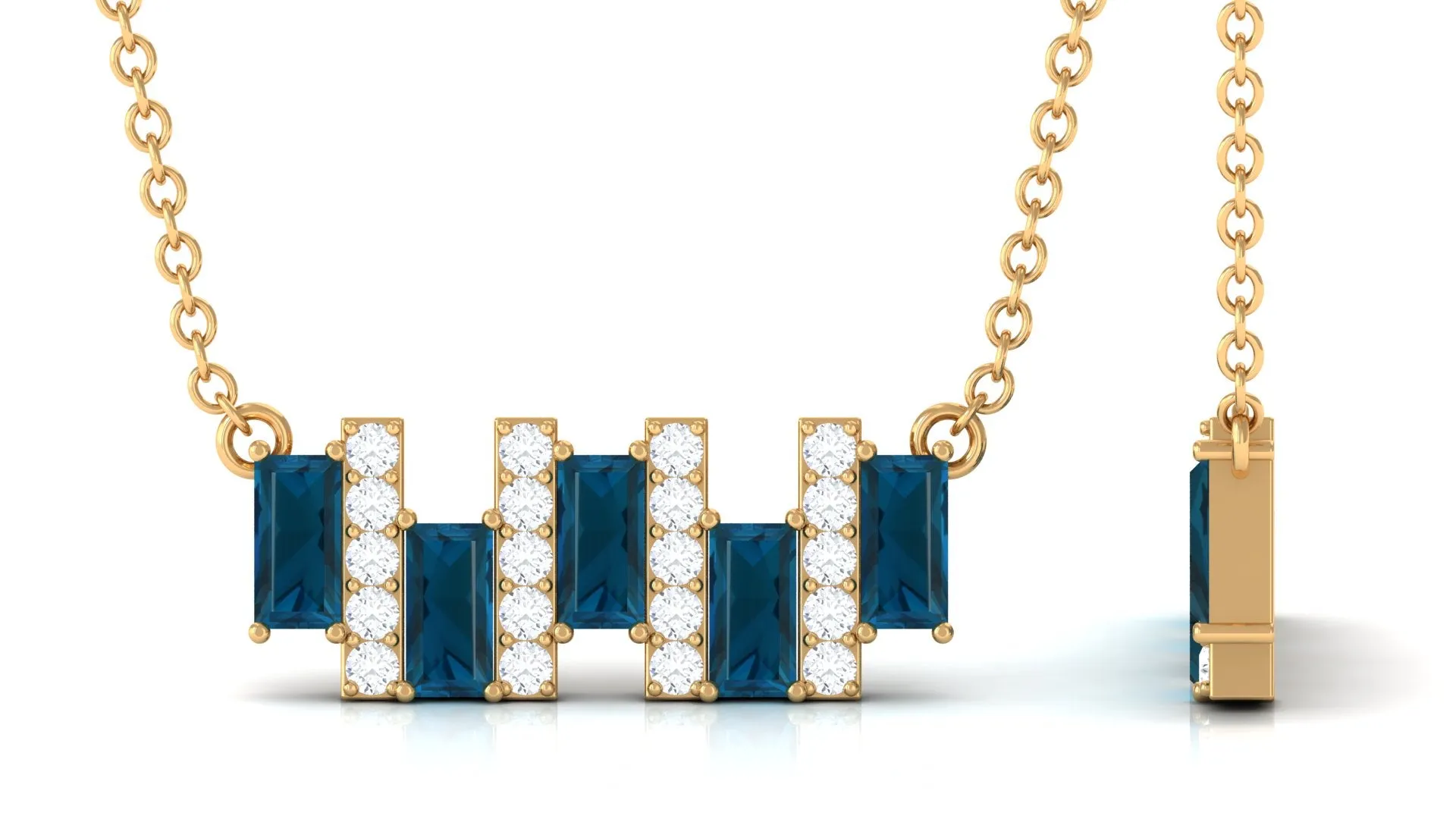 1 CT London Blue Topaz and Diamond Bar Necklace