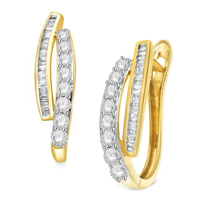 1 CTW Diamond Hoop Earrings in 10KT Yellow Gold