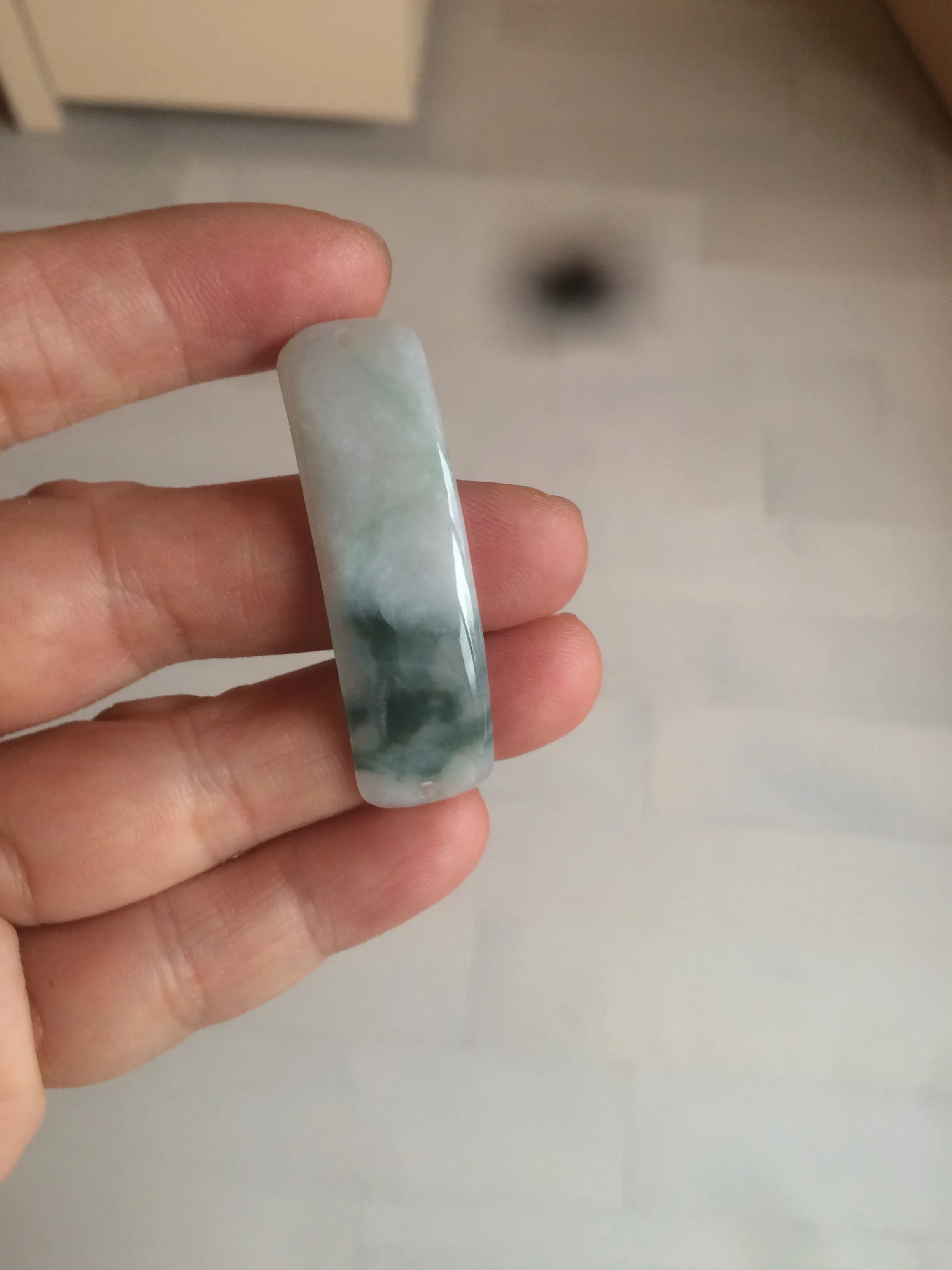 100% natural type A icy watery light green white jadeite jade rectangle bead/craft supplies BG9