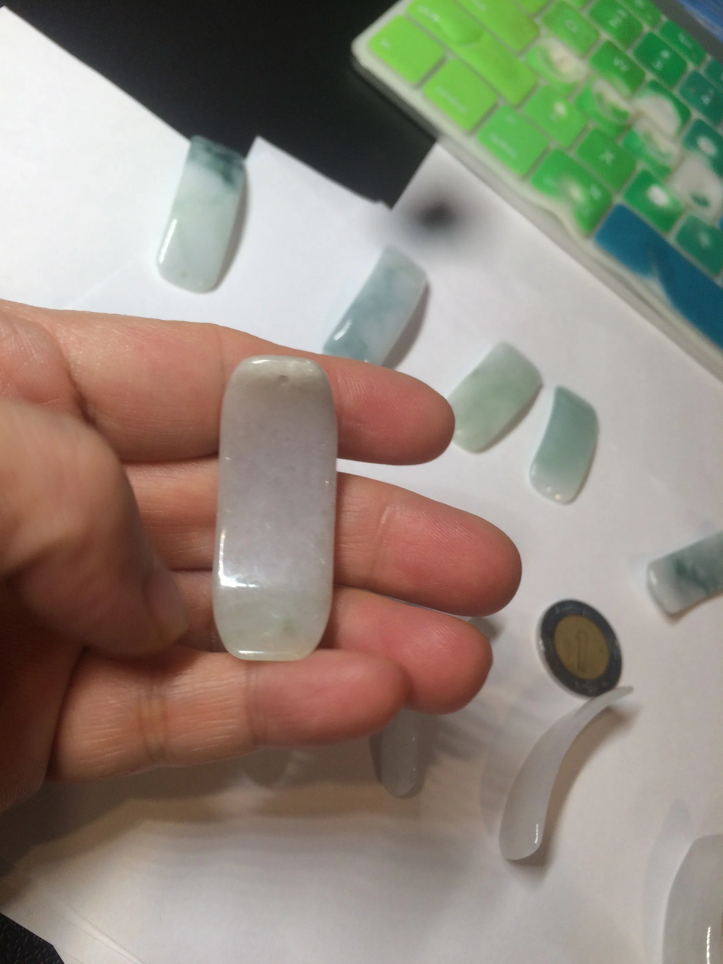 100% natural type A icy watery light green white jadeite jade rectangle bead/craft supplies BG9