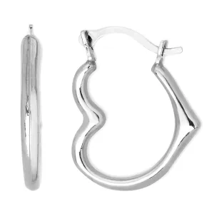 10k White Gold Shiny Open Heart Hoop Earrings, Diameter 15mm