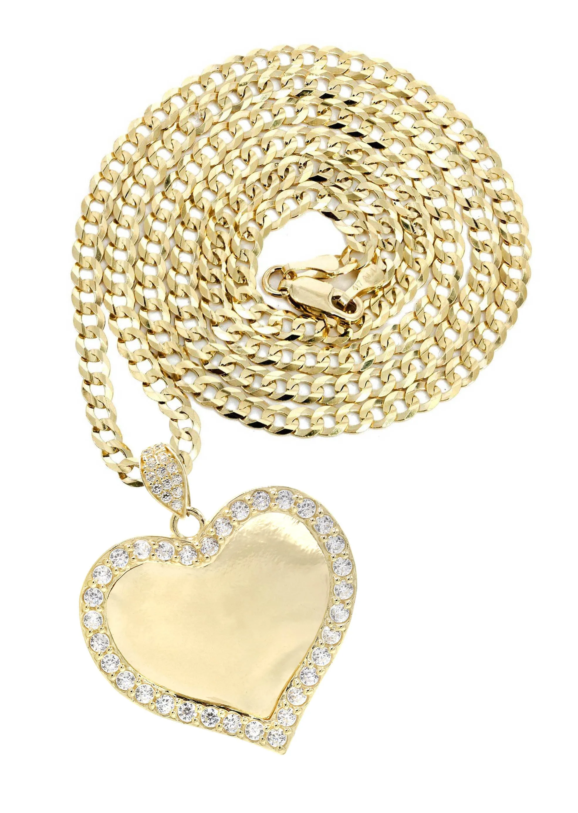 10K Yellow Gold Cz Heart Pendant Necklace | Appx. 14.2 Grams