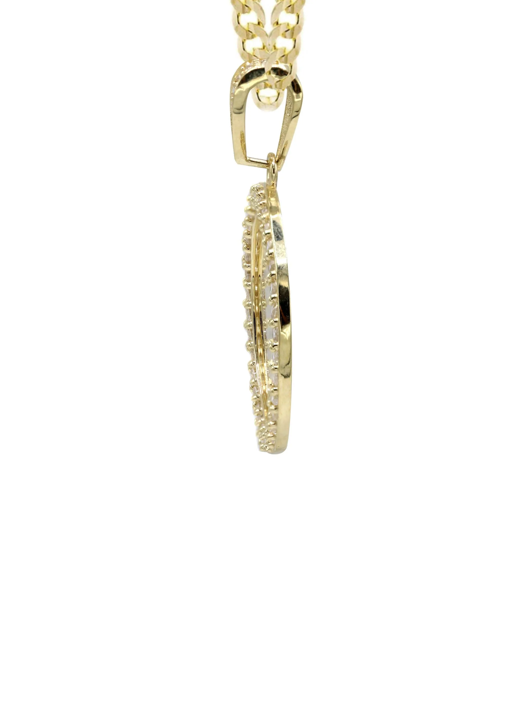 10K Yellow Gold CZ Picture Pendant Necklace | Appx. 14.4 Grams