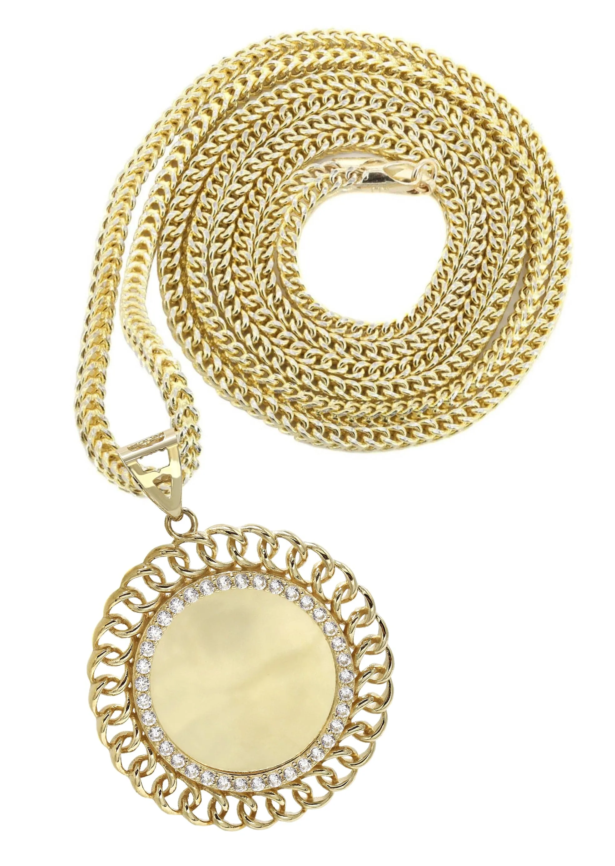 10K Yellow Gold Round Curb Picture Necklace | Appx. 19.9 Grams