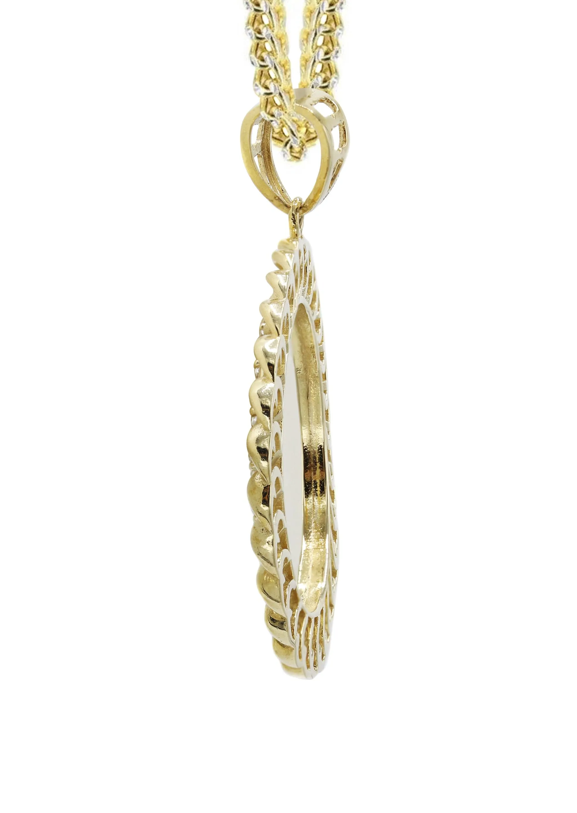 10K Yellow Gold Round Curb Picture Necklace | Appx. 19.9 Grams