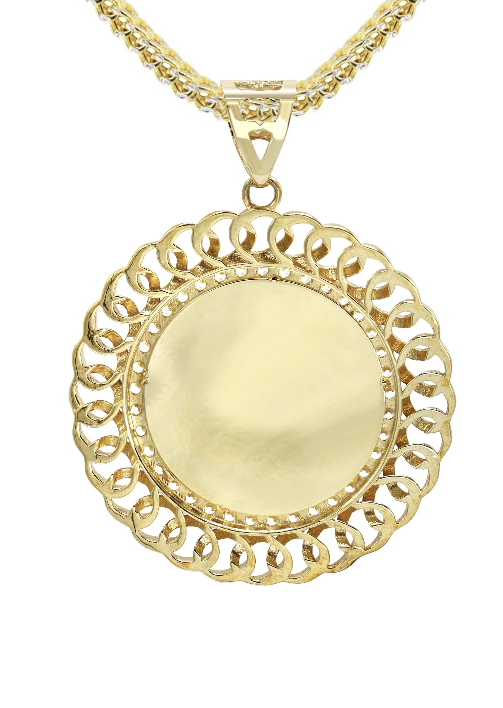 10K Yellow Gold Round Curb Picture Necklace | Appx. 19.9 Grams