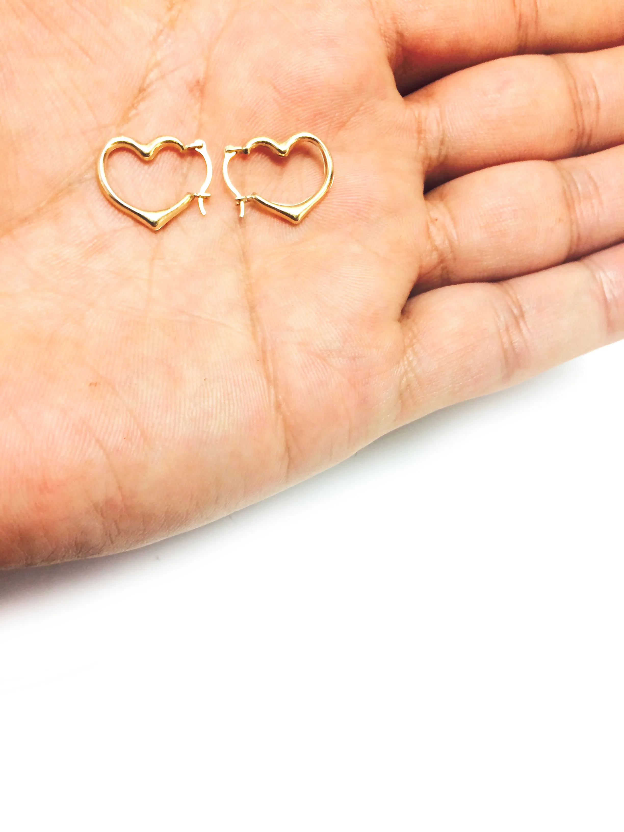 10k Yellow Gold Shiny Open Heart Hoop Earrings, Diameter 15mm