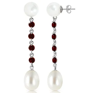 11 Carat 14K Solid White Gold I Feel Safe Garnet Pearl Earrings