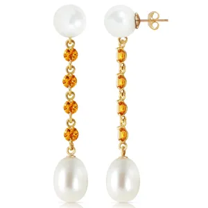 11 Carat 14K Solid Yellow Gold Pearly View Citrine Pearl Earrings