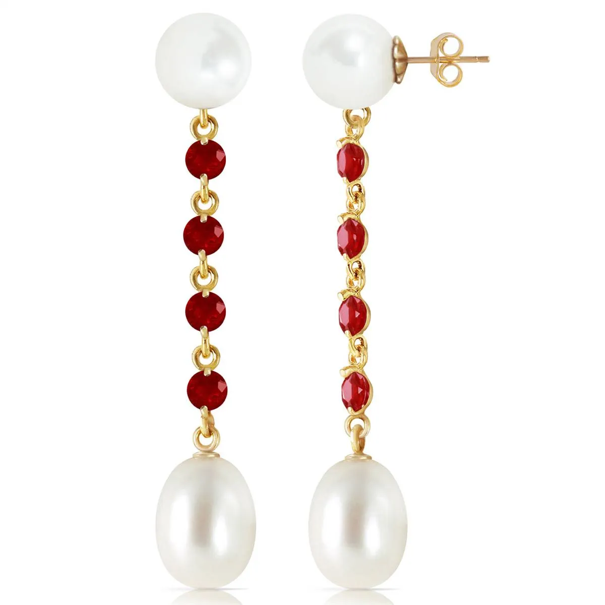 11 Carat 14K Solid Yellow Gold Pearly View Ruby Pearl Earrings