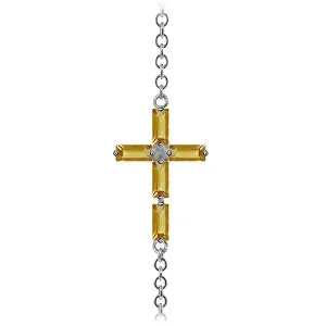 1.15 Carat 14K Solid White Gold Cross Bracelet Natural Citrine