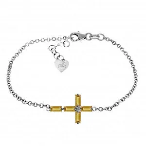 1.15 Carat 14K Solid White Gold Cross Bracelet Natural Citrine