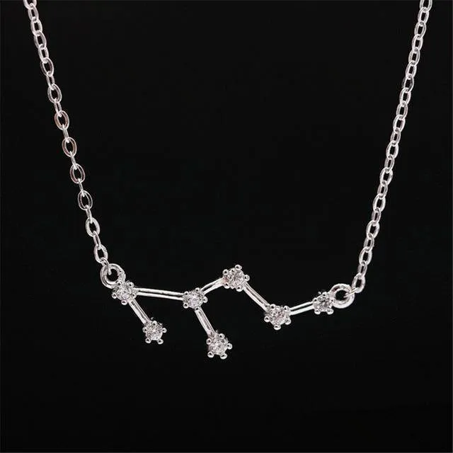 12 Star Zodiac Zircon Horoscope Sign Necklace 925 Sterling Silver