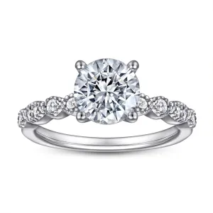 (1.2CT) Four Prongs Round Zircon Beading Silver Ring for Women