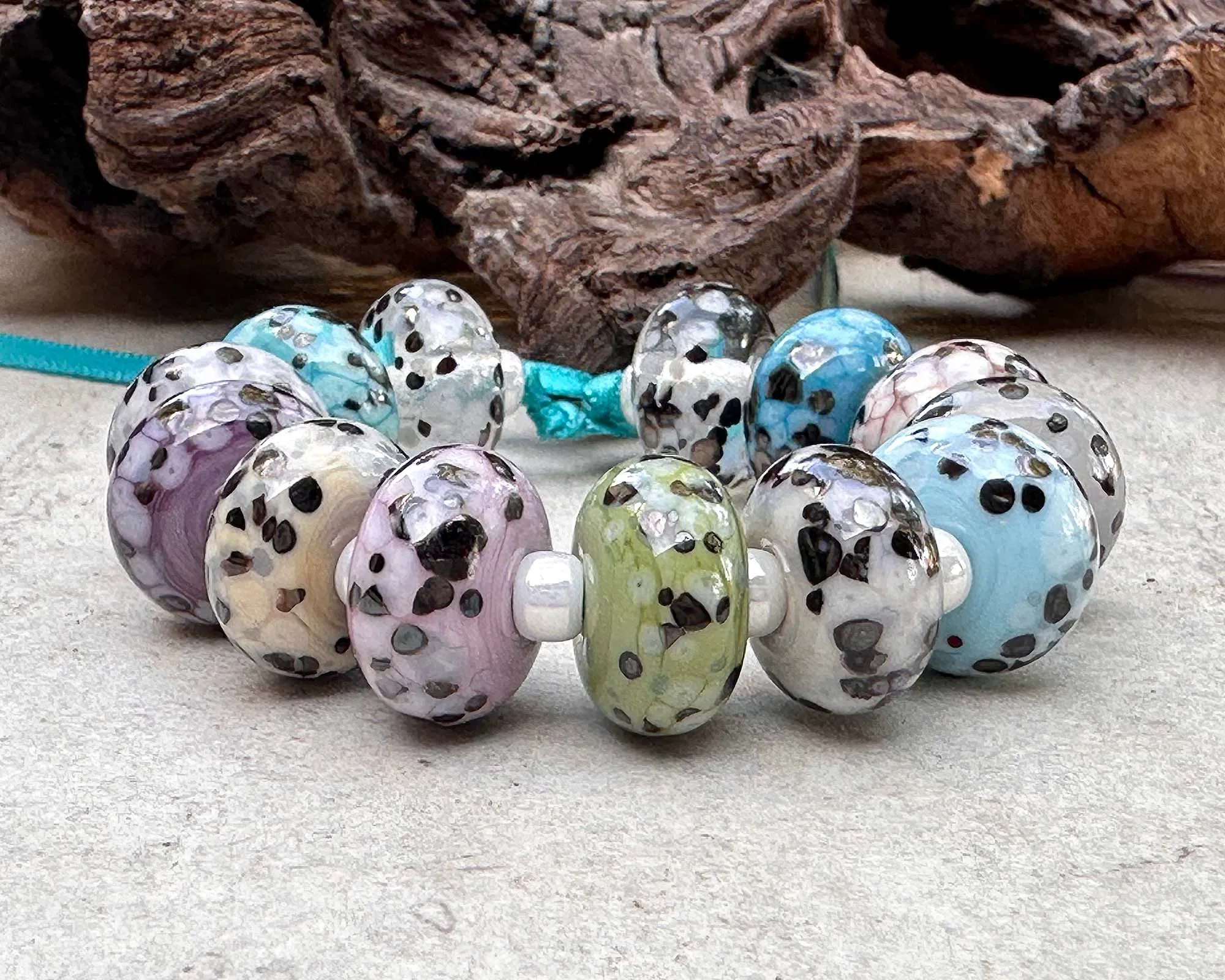 13 Speckled Pastel Lampwork Beads Mix SRA