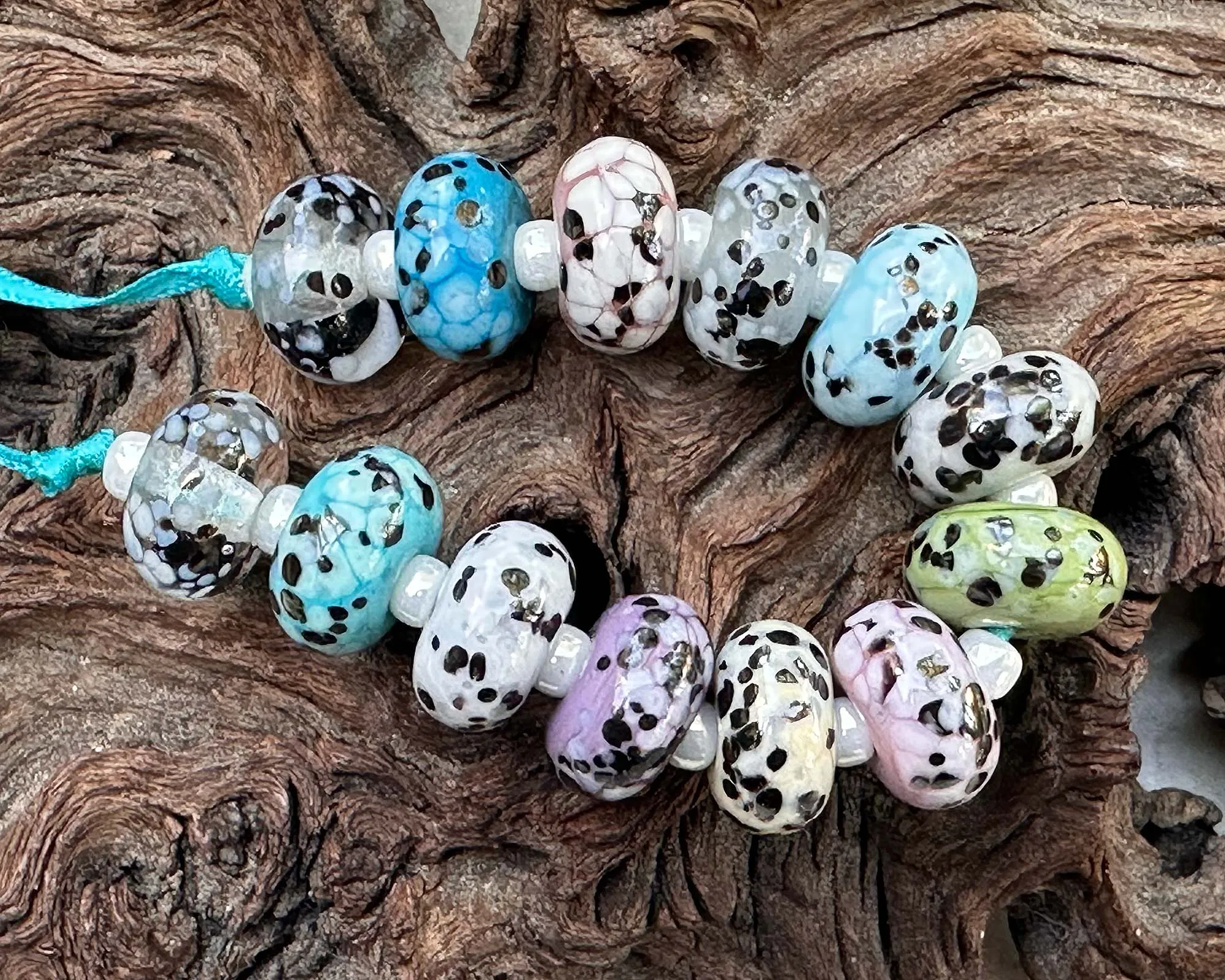 13 Speckled Pastel Lampwork Beads Mix SRA