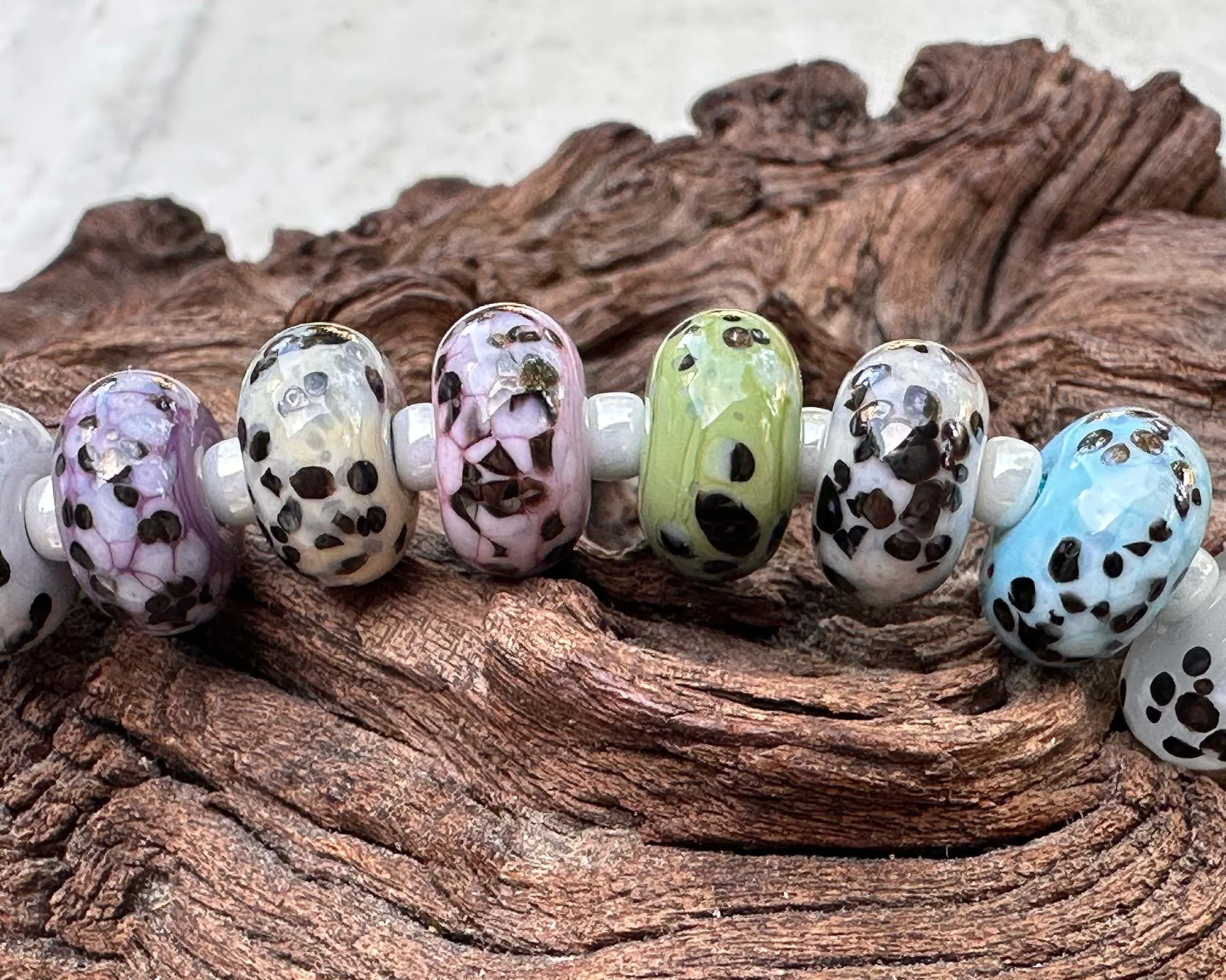 13 Speckled Pastel Lampwork Beads Mix SRA