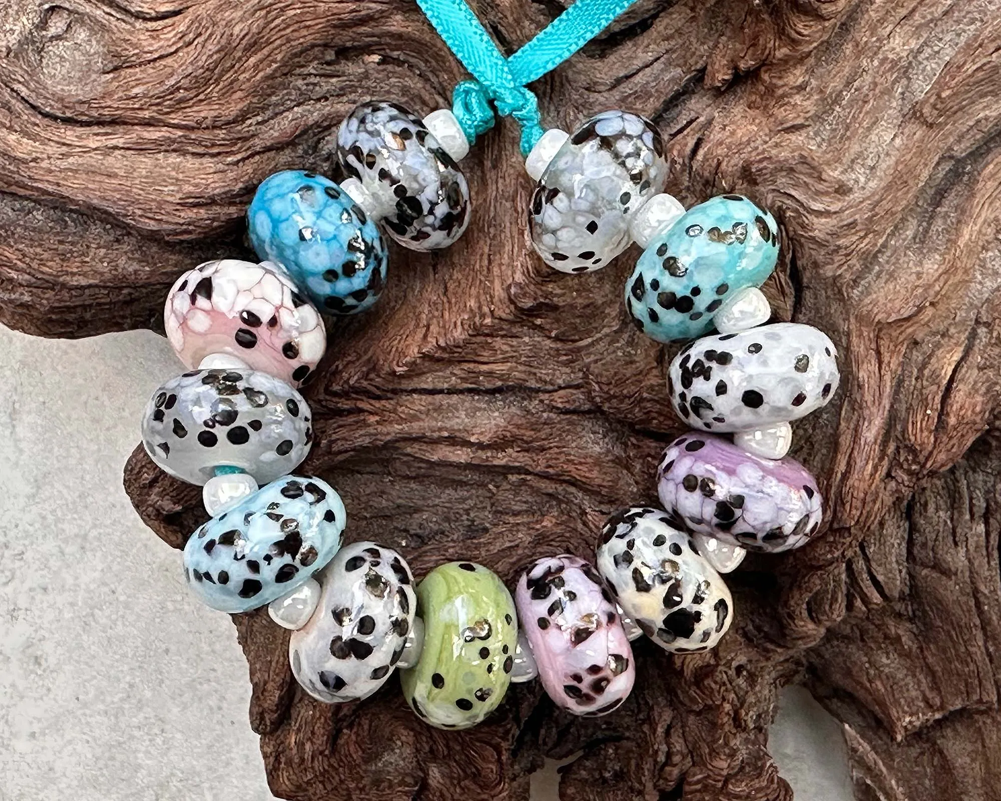 13 Speckled Pastel Lampwork Beads Mix SRA