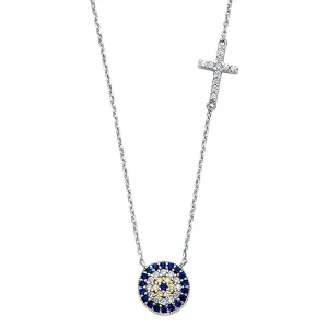 14K EVIL EYE & CROSS NECKLACE