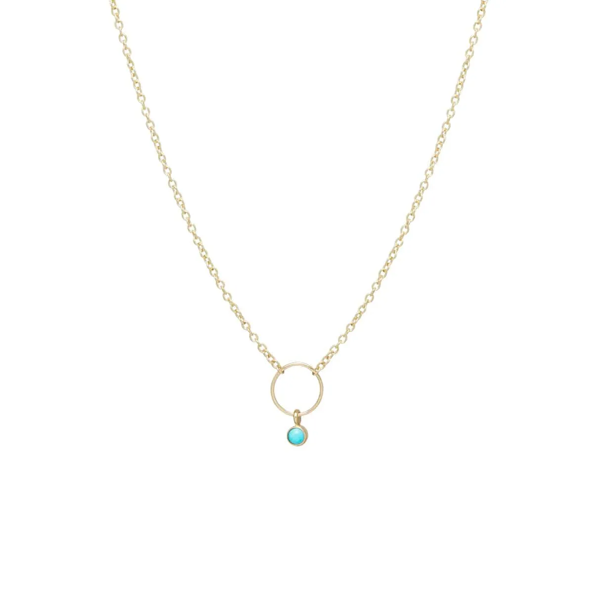 14k Gold Dangling Bezel Turquoise Circle Necklace