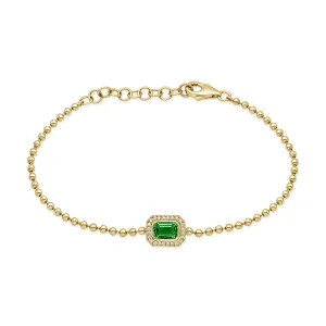 14K Gold Emerald & Diamond Beaded Bracelet