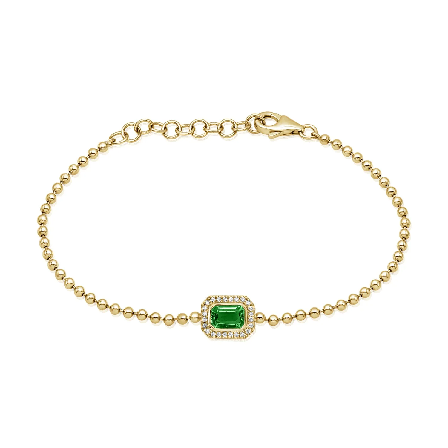 14K Gold Emerald & Diamond Beaded Bracelet