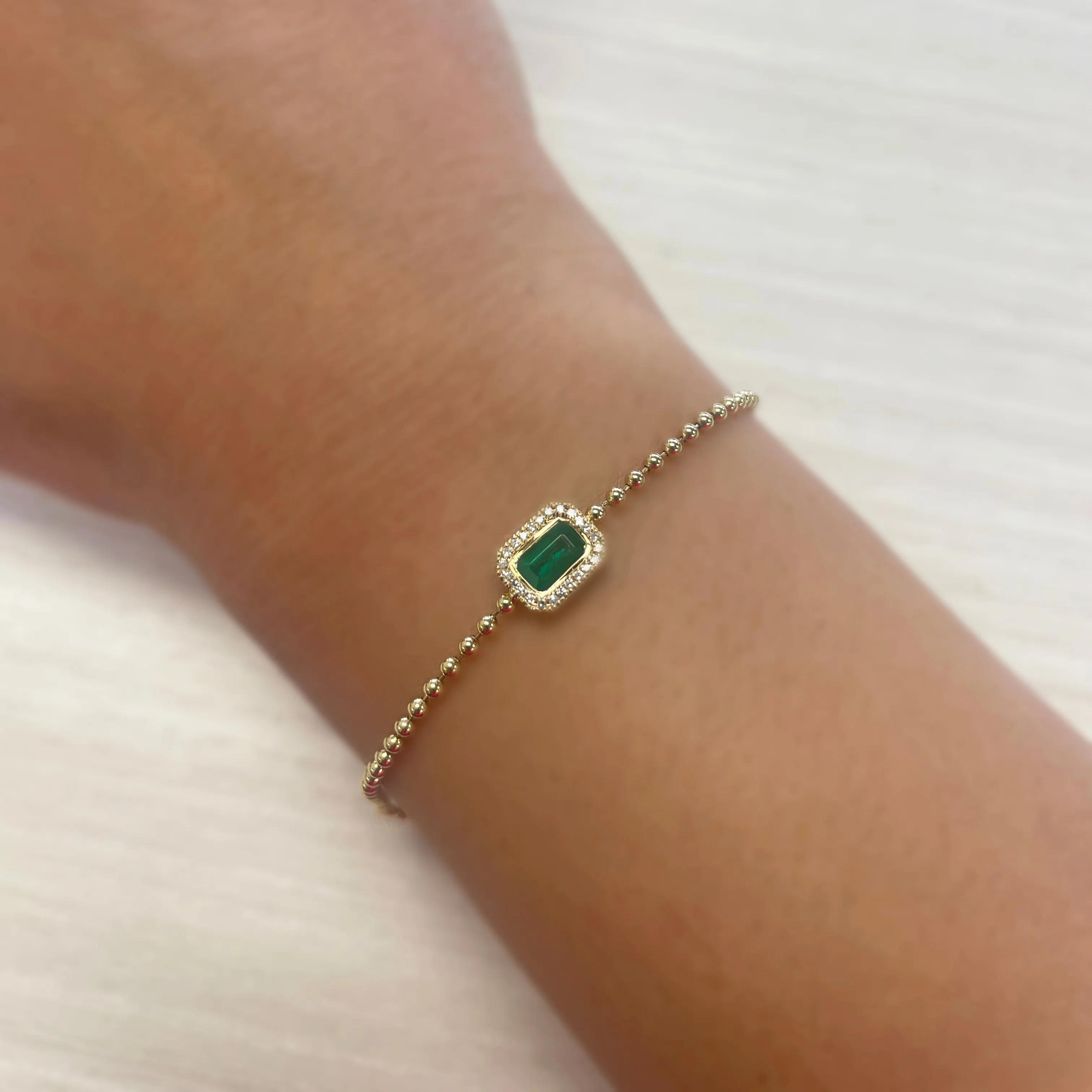 14K Gold Emerald & Diamond Beaded Bracelet