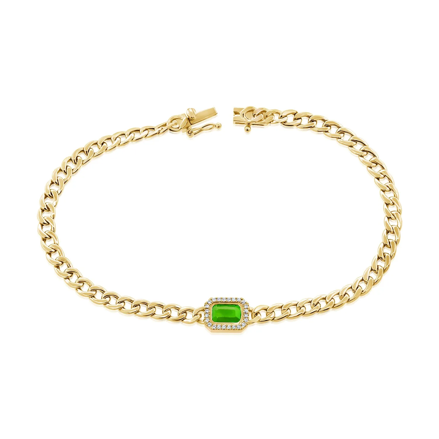 14K Gold Emerald & Diamond Curb Link Bracelet