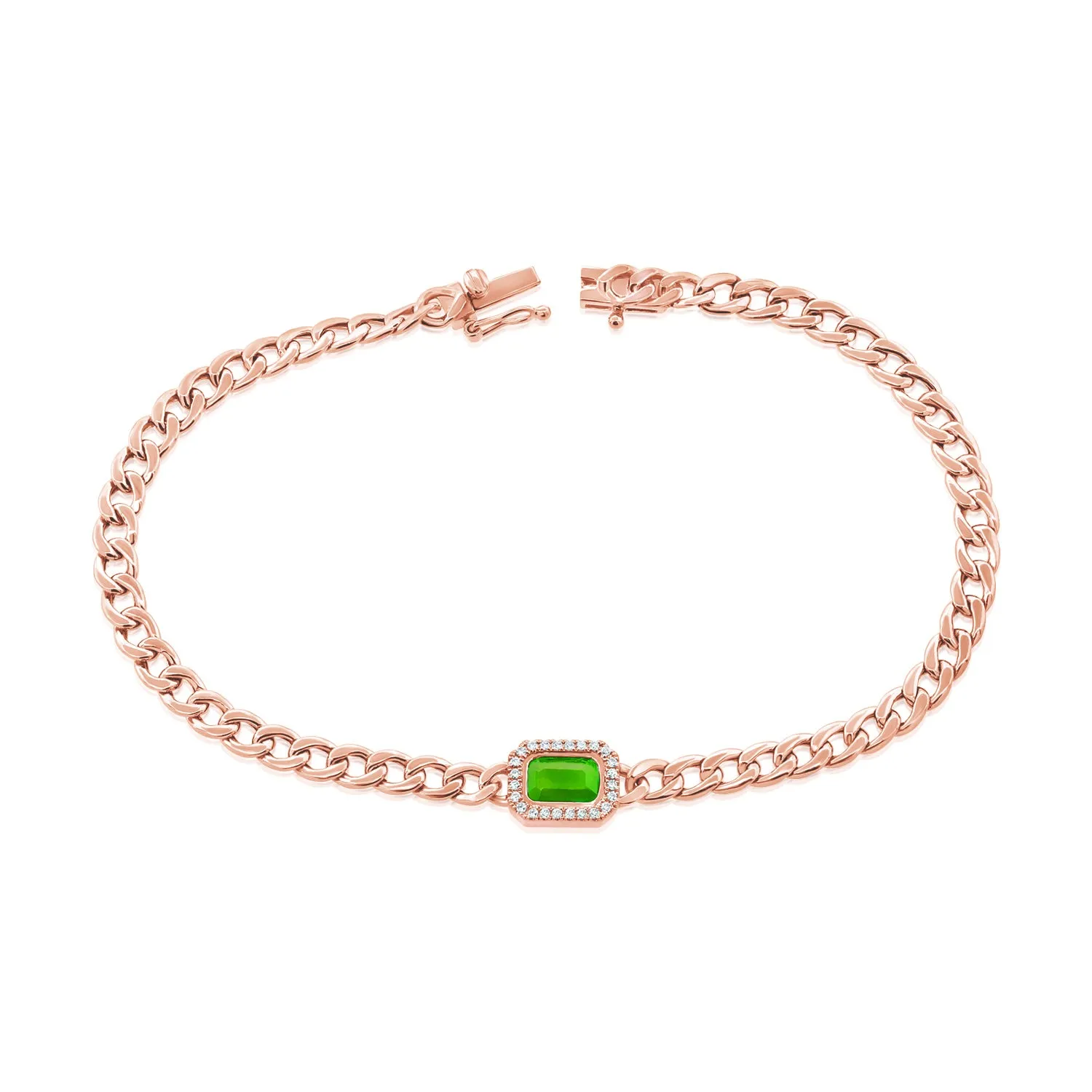 14K Gold Emerald & Diamond Curb Link Bracelet