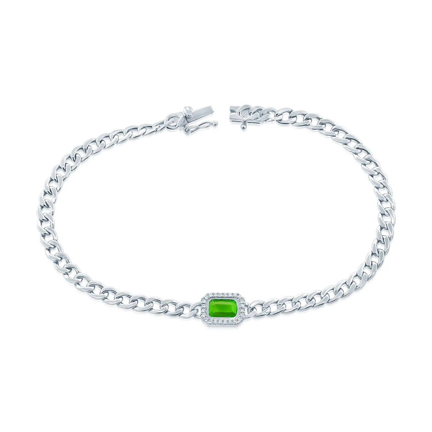 14K Gold Emerald & Diamond Curb Link Bracelet