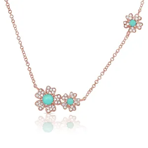 14K Rose Gold Diamond   Turquoise Flower Necklace