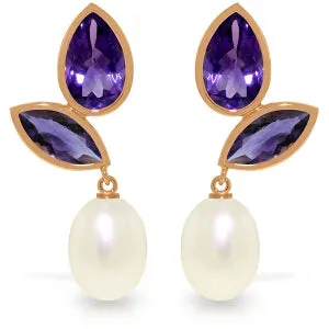 14K Solid Rose Gold Chandelier Earrings w/ Pearls & Amethysts