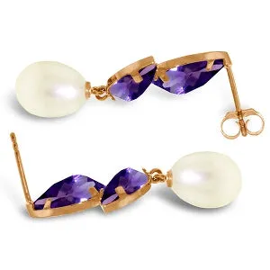 14K Solid Rose Gold Chandelier Earrings w/ Pearls & Amethysts