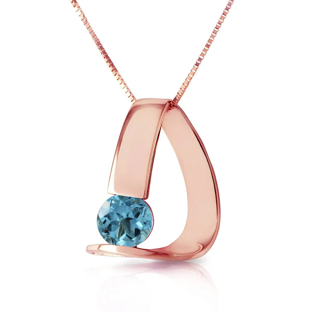 14K Solid Rose Gold Modern Necklace w/ Natural Blue Topaz