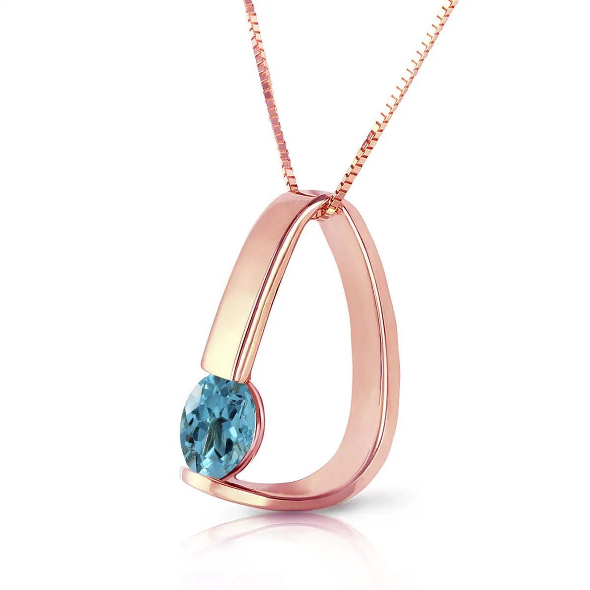 14K Solid Rose Gold Modern Necklace w/ Natural Blue Topaz