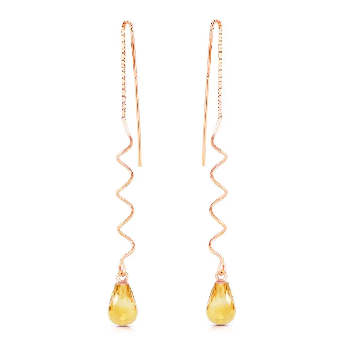 14K Solid Rose Gold Threaded Dangles Earrings Citrine