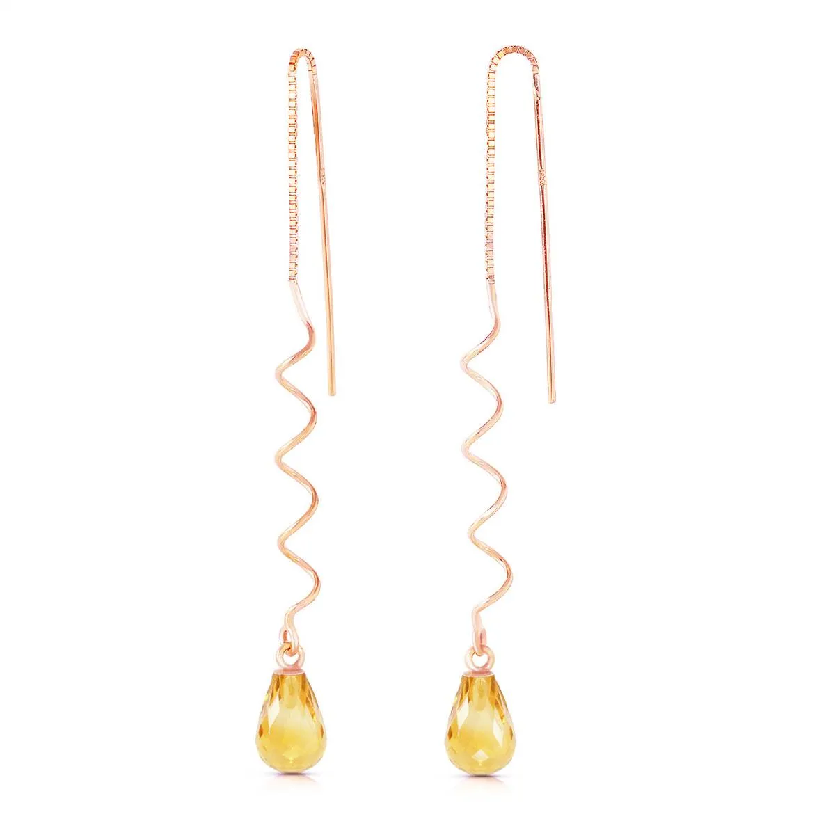 14K Solid Rose Gold Threaded Dangles Earrings Citrine