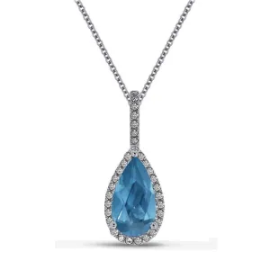 14K White Gold Blue Topaz and Diamond Necklace