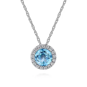 14K White Gold Blue Topaz and Diamond Necklace