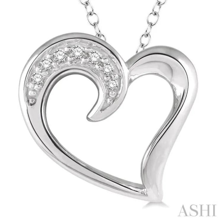 1/50 ctw Hollow Center Heart Charm Round Cut Diamond Pendant With Chain in Sterling Silver