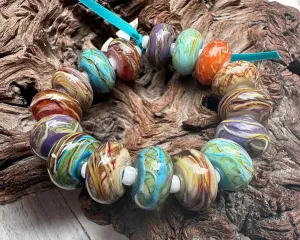 16 Desert Opal Gems Lampwork Beads Set SRA