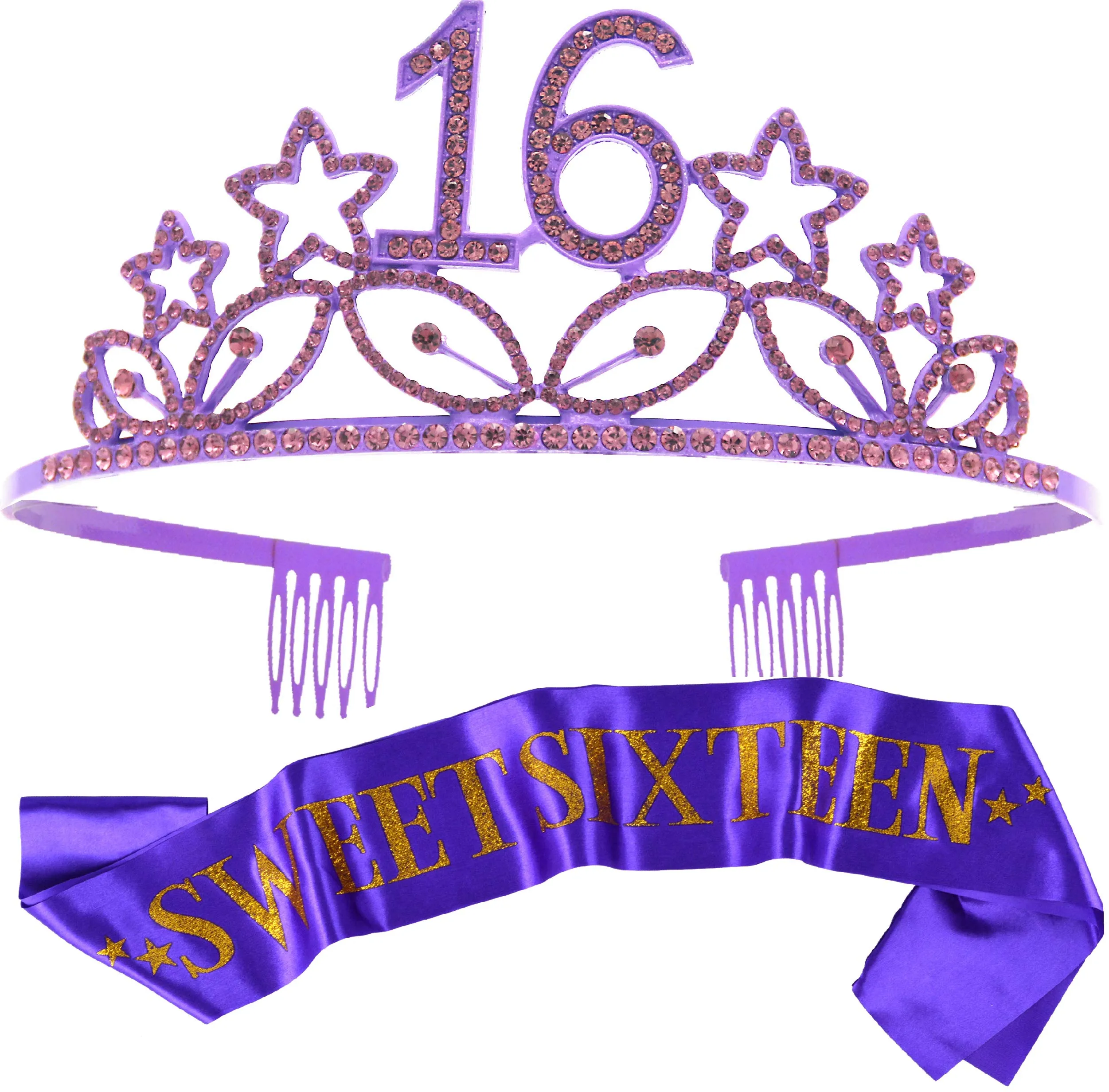 16th Birthday Gifts for Girl, 16th Birthday Tiara and Sash Purple, HAPPY 16th Birthday