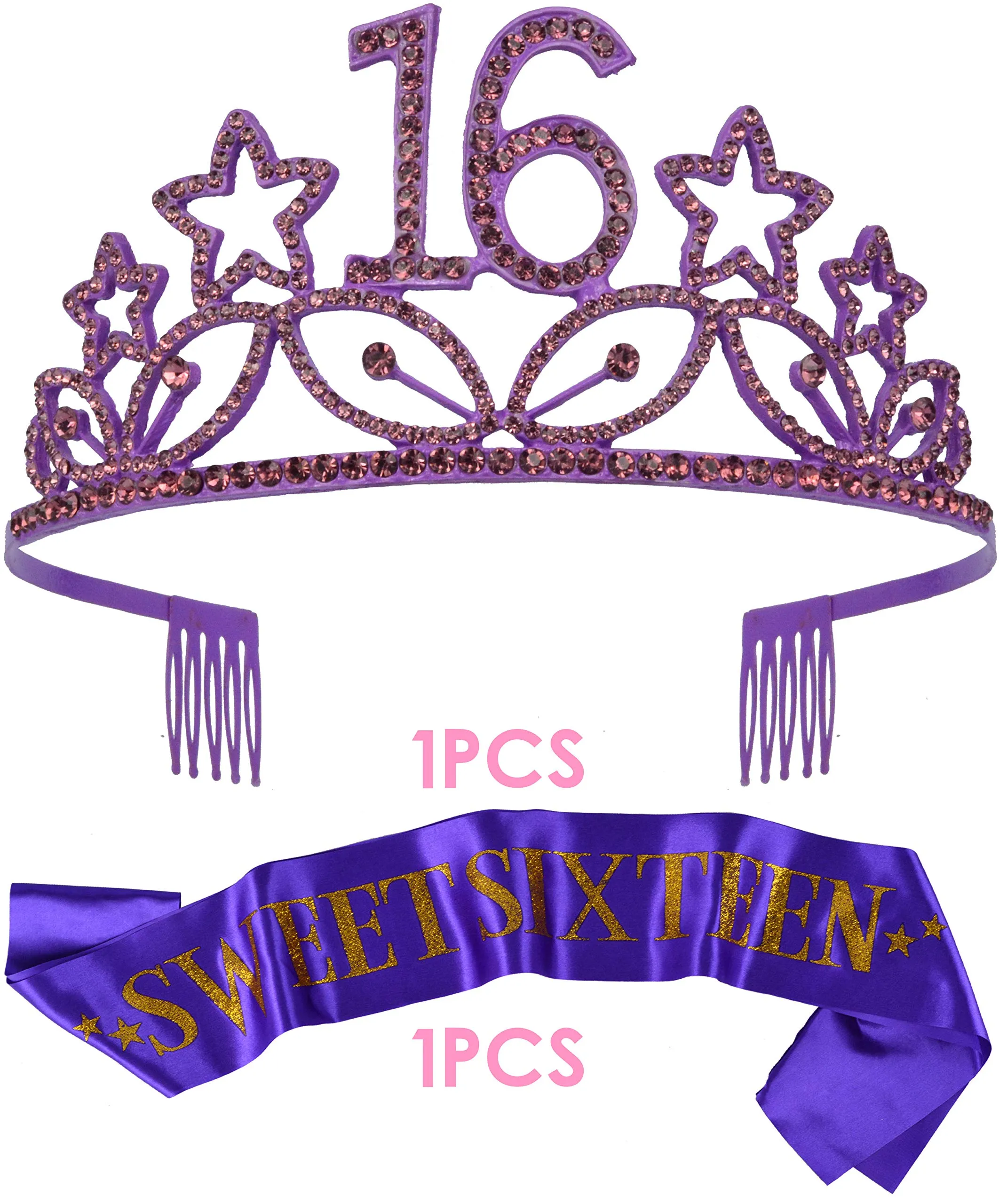 16th Birthday Gifts for Girl, 16th Birthday Tiara and Sash Purple, HAPPY 16th Birthday