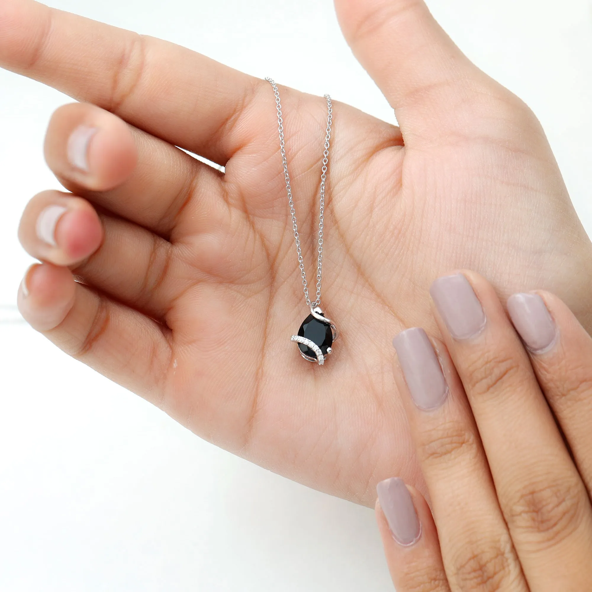 1.75 CT Black Spinel Solitaire Teardrop Pendant with Diamond